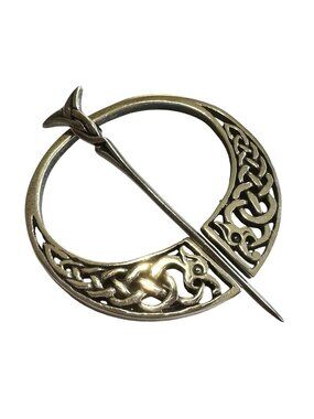 Sterling Silver Scottish Kilt Pin Brooch Celtic Knot Dragon Design Signed HJ